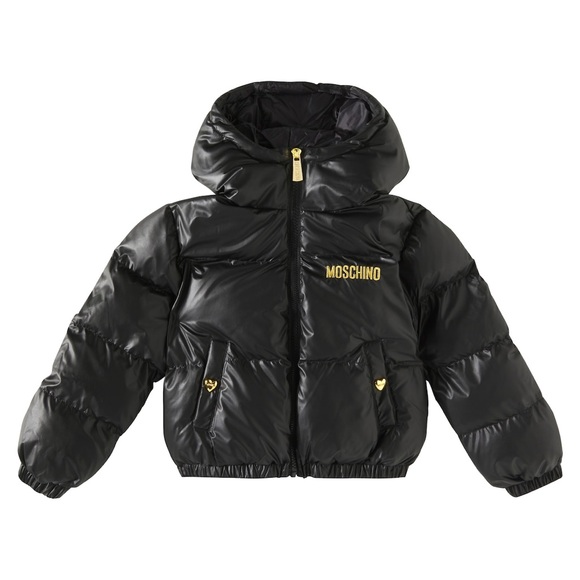 Moschino Girls Black Faux Fur Jacket Moschino Girl's Black Puffer